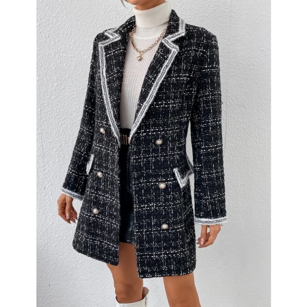 Black Preppy Womens Double Breasted Blazer - Picture 9 of 11